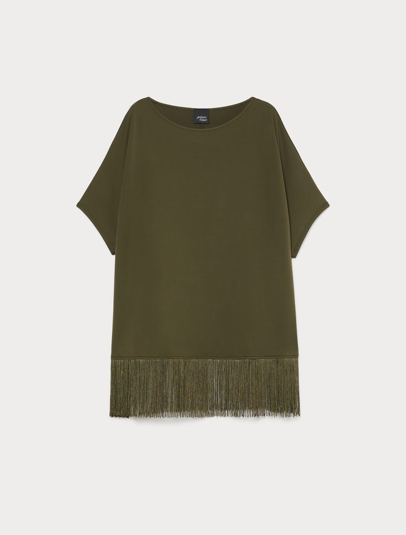 T-shirt in jersey con frange - VERDE KAKI - Marina Rinaldi