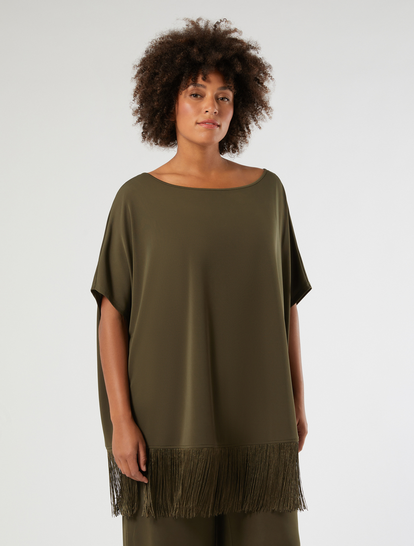 T-shirt in jersey con frange - VERDE KAKI - Marina Rinaldi - 3