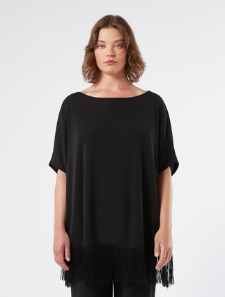 Jersey T-shirt with fringing - BLACK