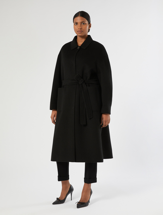 Mantel aus Doppelgewebe aus reiner Wolle - SCHWARZ