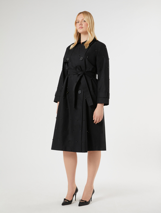 Embroidered twill trench coat - BLACK - Marina Rinaldi - 3