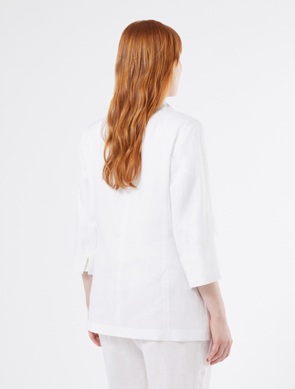 Linen canvas blazer jacket - OPTICAL WHITE - Marina Rinaldi - 4