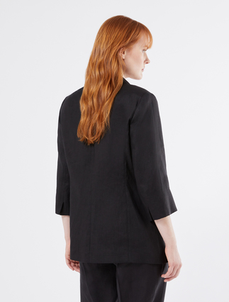 Linen canvas blazer jacket - BLACK - Marina Rinaldi - 4