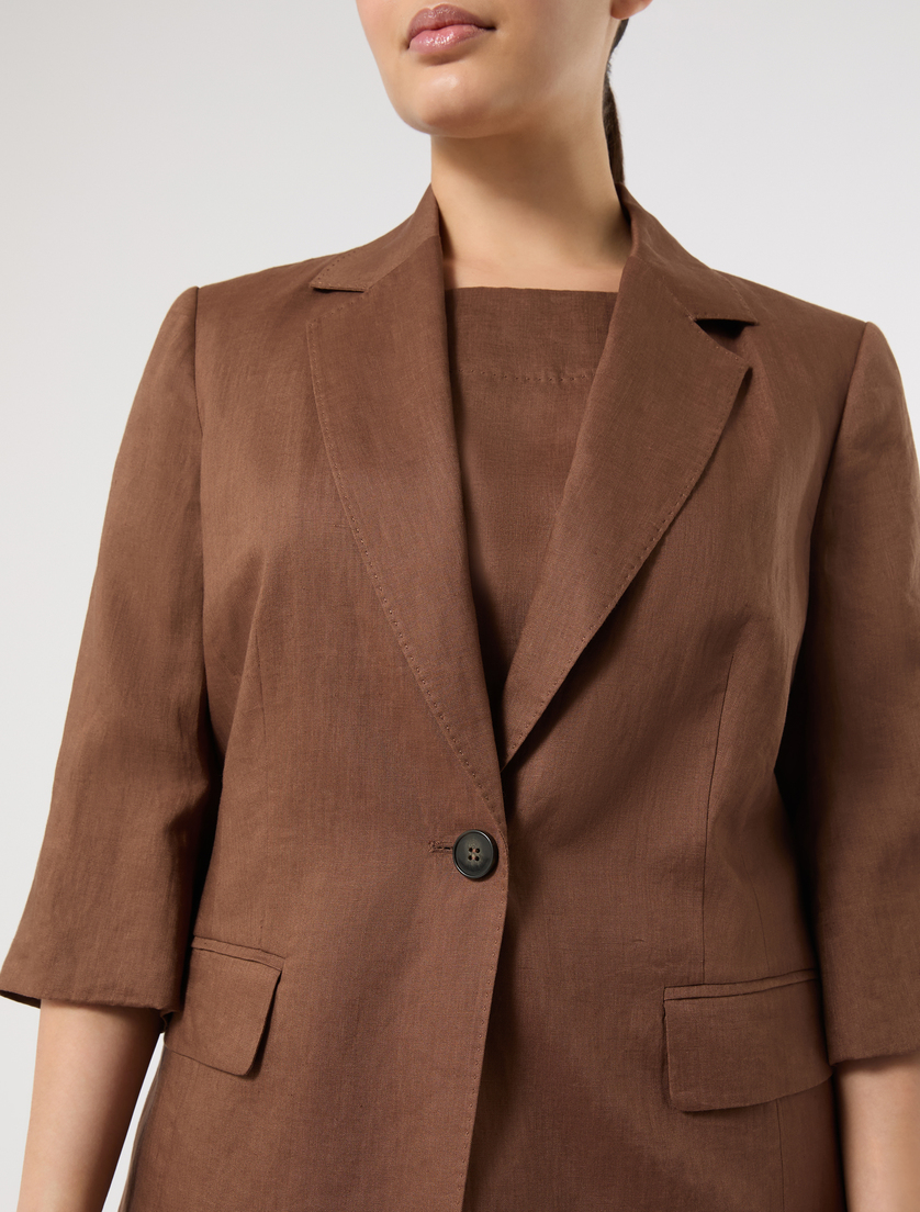 Linen canvas blazer jacket - COCOA - Marina Rinaldi - 5