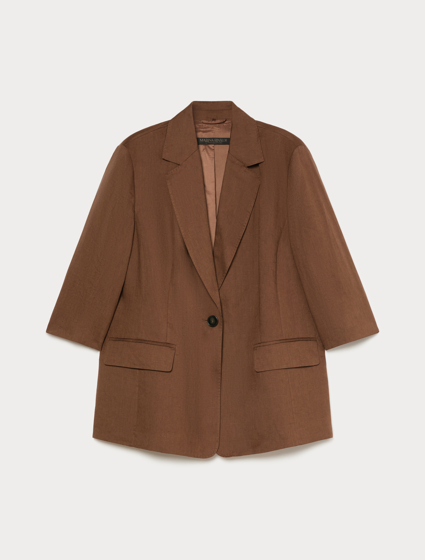 Linen canvas blazer jacket - COCOA - Marina Rinaldi