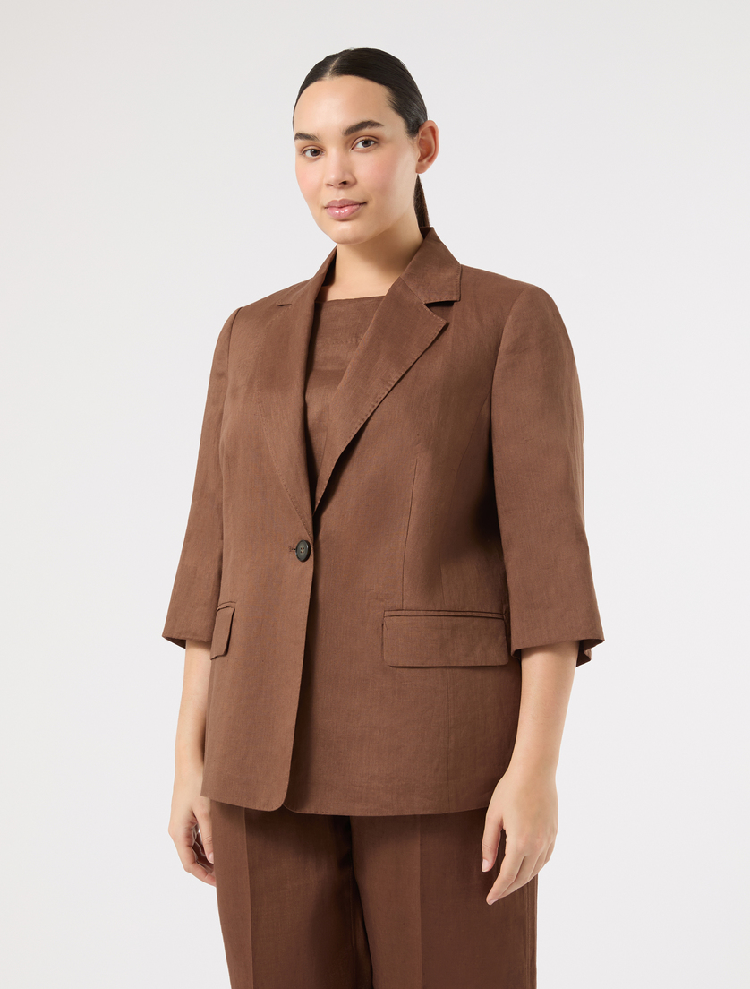 Linen canvas blazer jacket - COCOA - Marina Rinaldi - 3