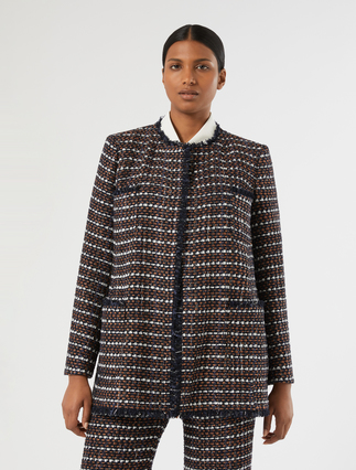 Bouclé fabric jacket - BLUE BROWN