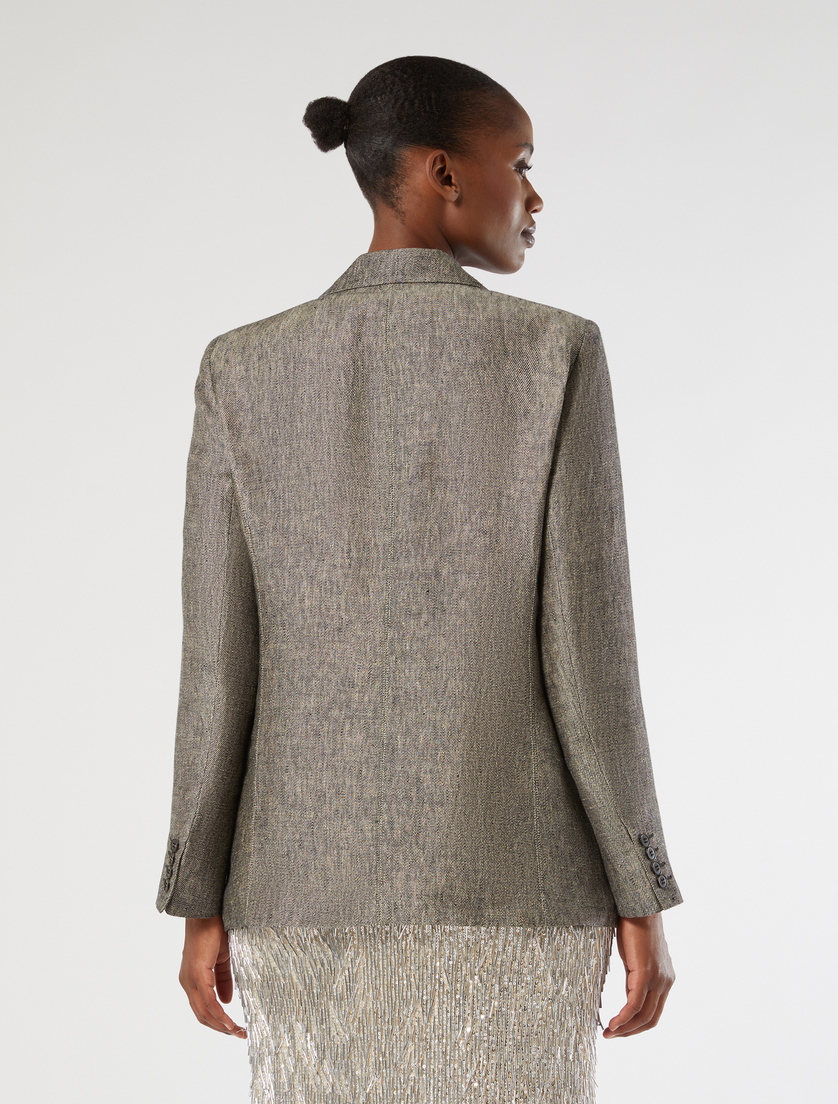 Giacca blazer in lino tinto filo - NERO CARNE - Marina Rinaldi - 4