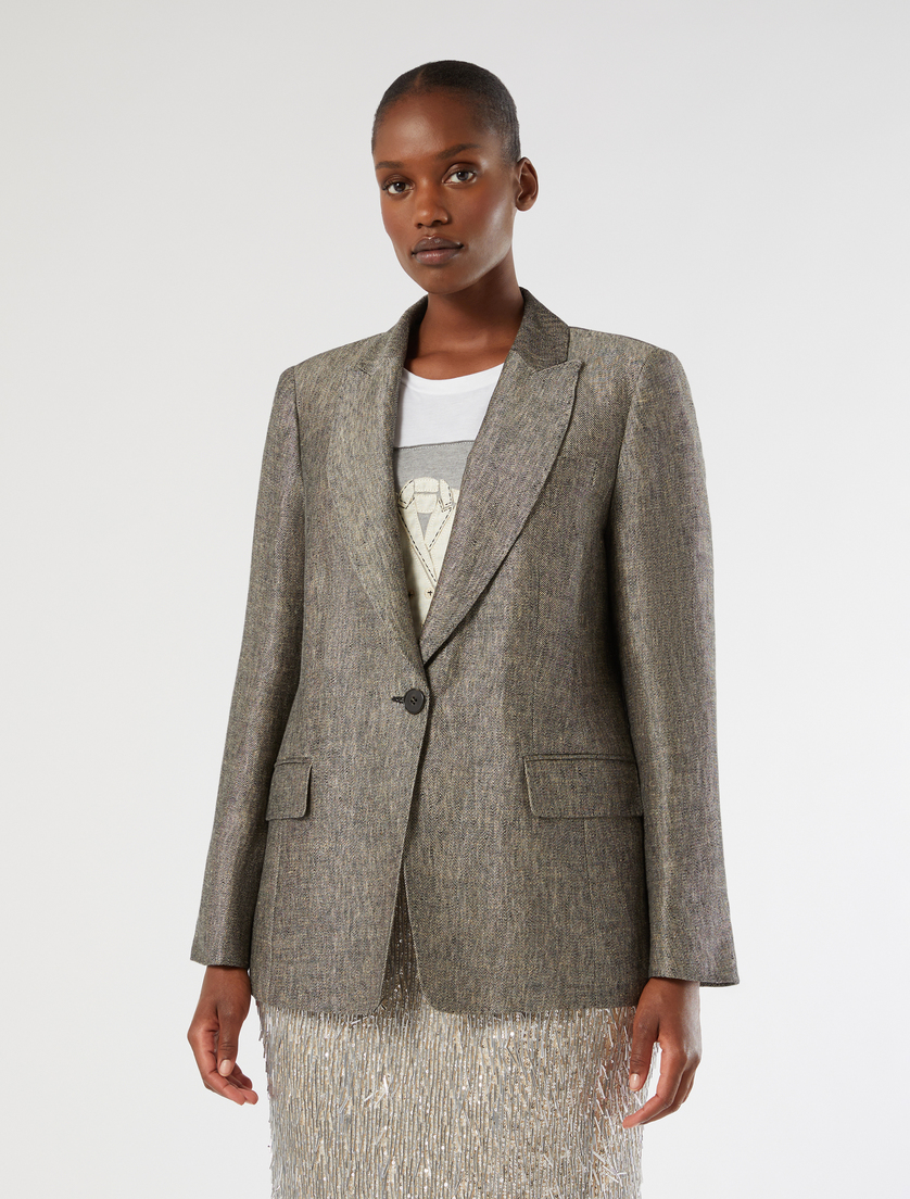 Giacca blazer in lino tinto filo - NERO CARNE - Marina Rinaldi - 3