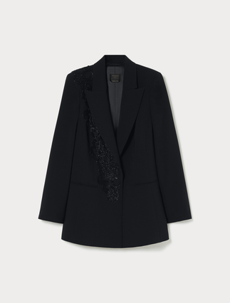 Cady blazer with embroidery - BLACK