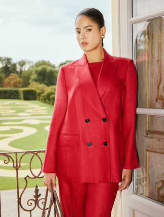 Linen blazer jacket - CHERRY