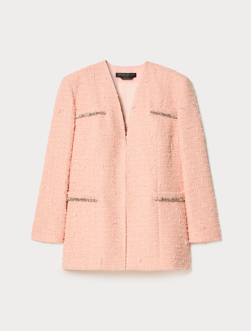 Plain weave fabric jacket with embroidered detail - PINK - Marina Rinaldi