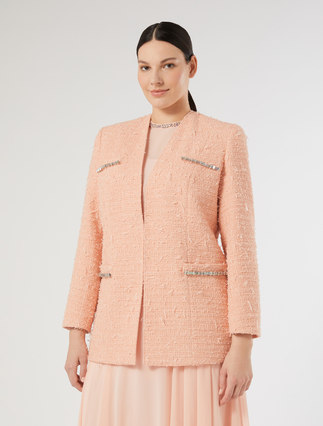 Plain weave fabric jacket with embroidered detail - PINK