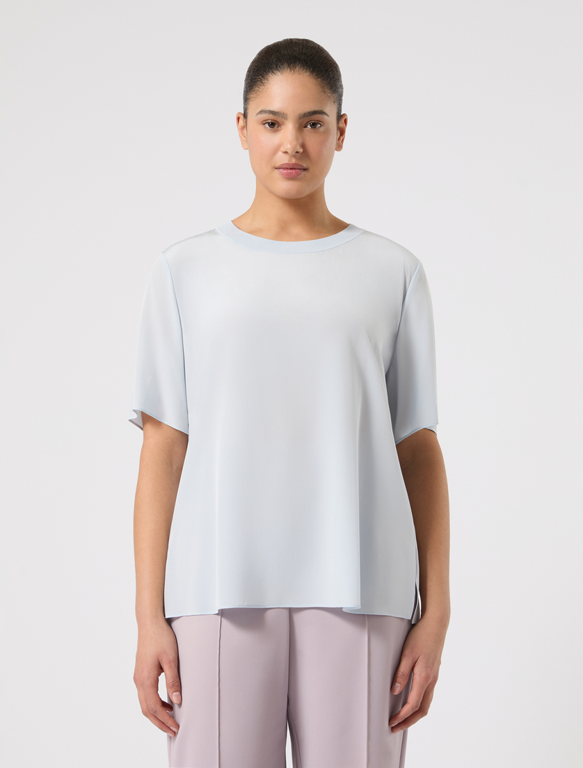 Blusa in crêpe de Chine di seta - AZZURRO - Marina Rinaldi - 3