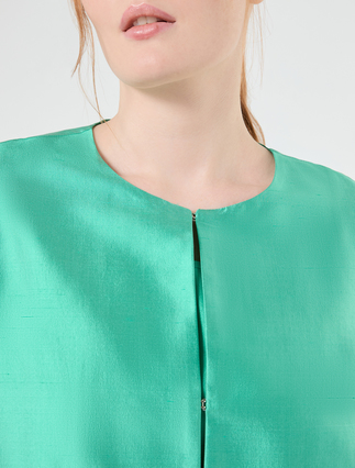 Duster coat in silk shantung - PASTEL GREEN - Marina Rinaldi - 5