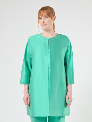 Duster coat in silk shantung - PASTEL GREEN - Marina Rinaldi - 3