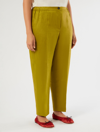 Pantaloni in tela di lino - VERDE OLIVA