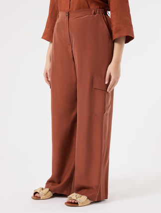 Silk Habotai cargo trousers - AMBER