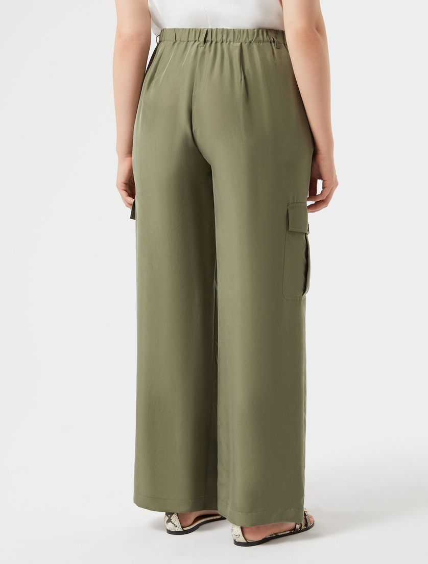 Pantaloni cargo in habotai di seta - OLIWKOWY ZIELONY - Marina Rinaldi - 4