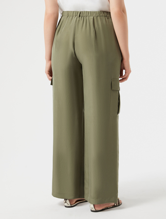 Silk Habotai cargo trousers - OLIVE GREEN - Marina Rinaldi - 4