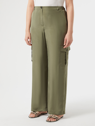 Pantaloni cargo in habotai di seta - OLIWKOWY ZIELONY