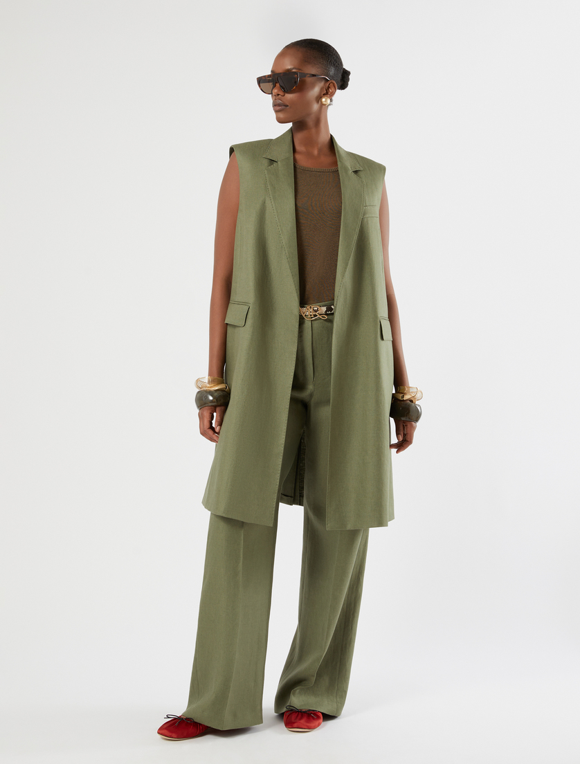 Pantaloni in lino - VERDE OLIVA - Marina Rinaldi - 2