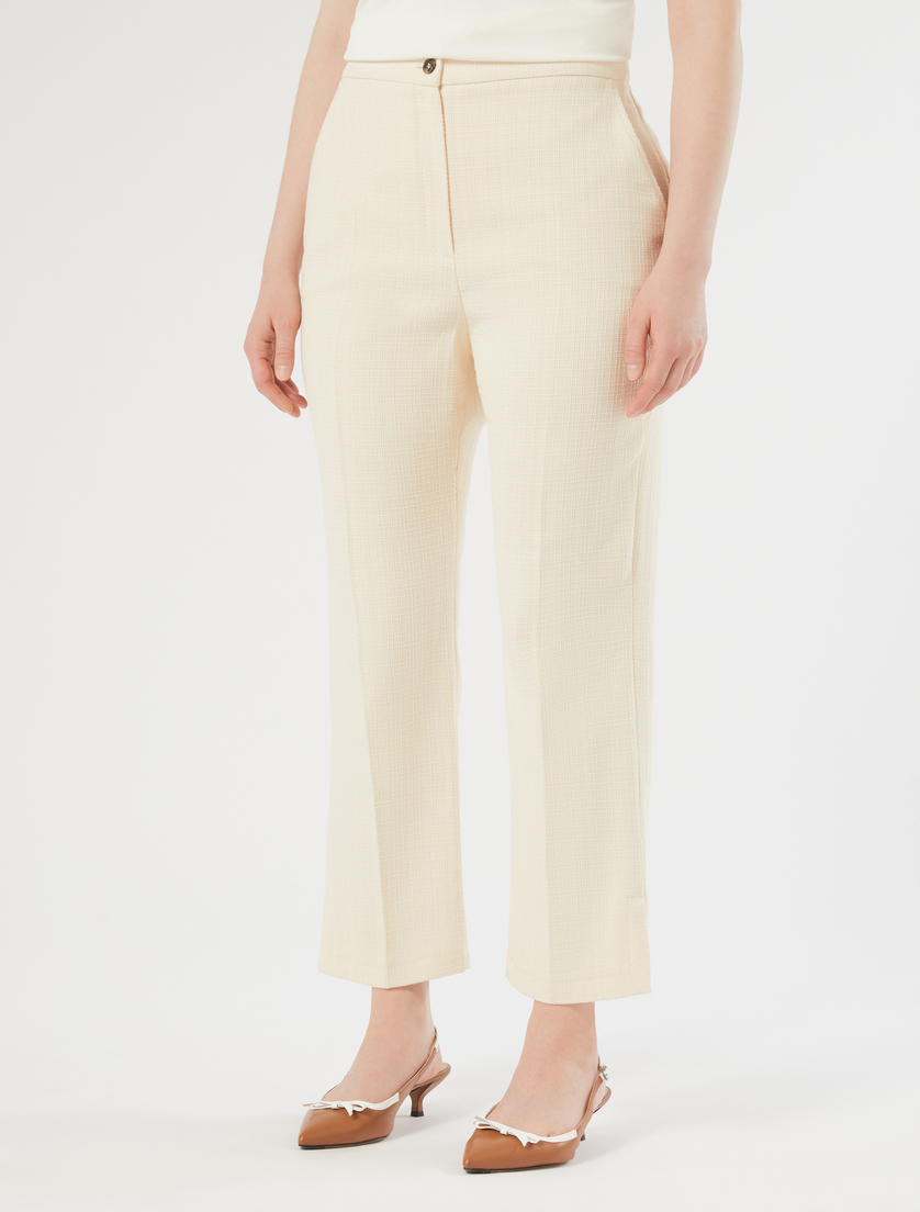Basketweave cotton trousers - IVORY - Marina Rinaldi - 3