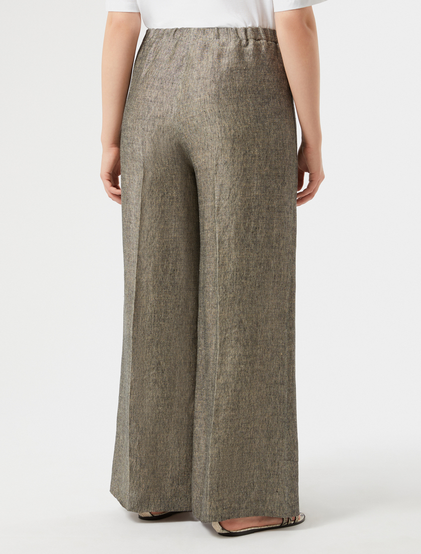 Pantaloni a palazzo in lino tinto filo - NERO CARNE - Marina Rinaldi - 4