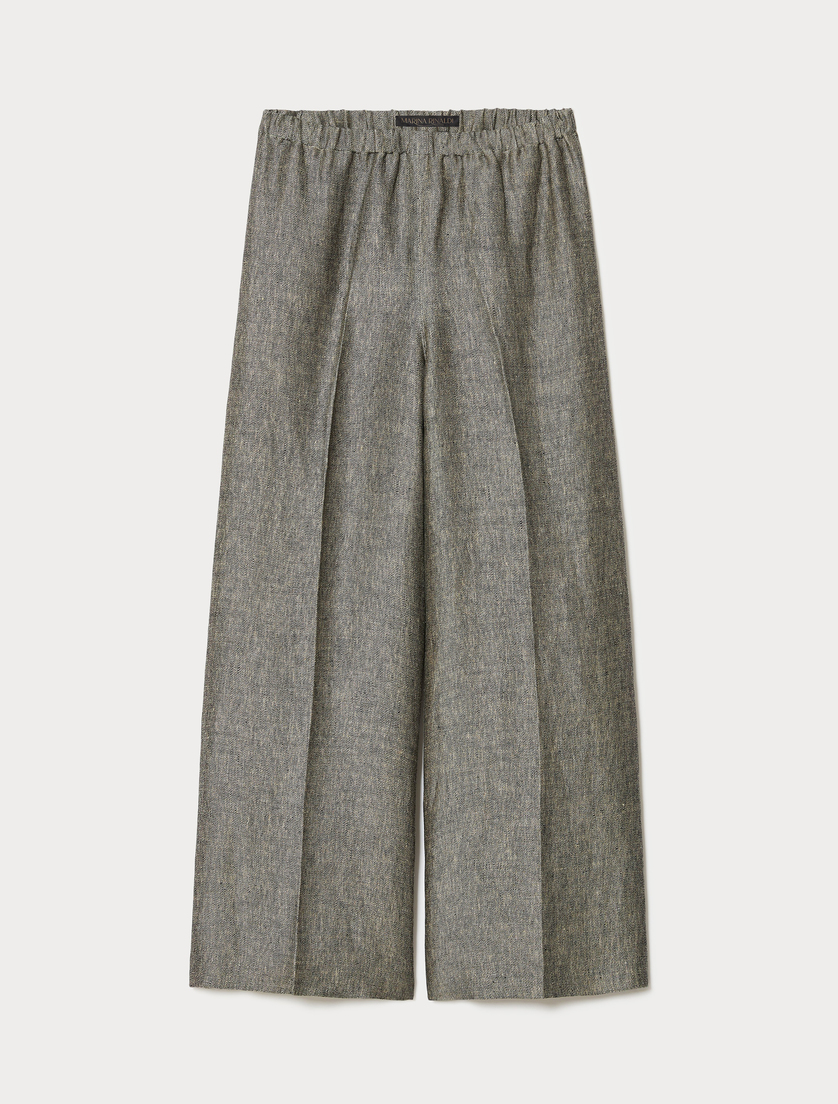 Pantaloni a palazzo in lino tinto filo - NERO CARNE - Marina Rinaldi