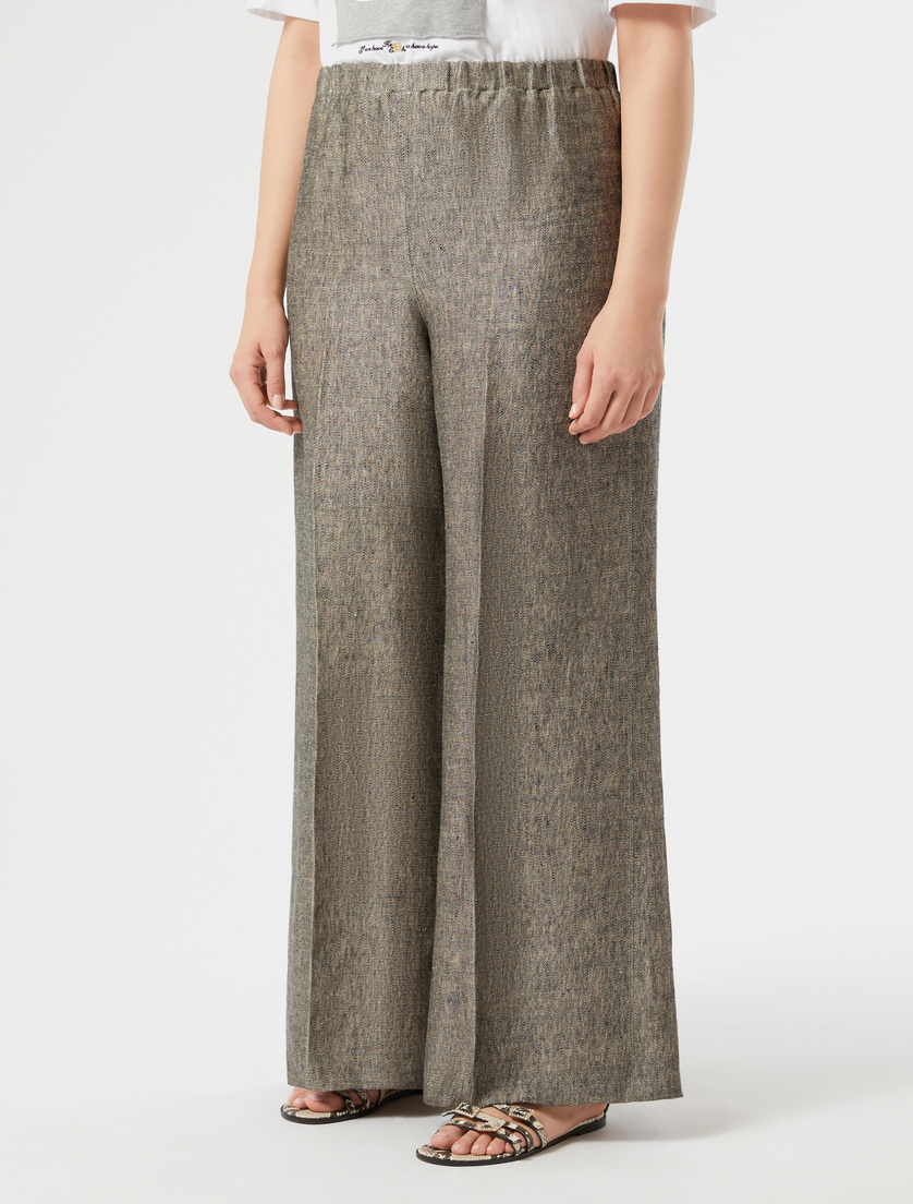 Pantaloni a palazzo in lino tinto filo - NERO CARNE - Marina Rinaldi - 3