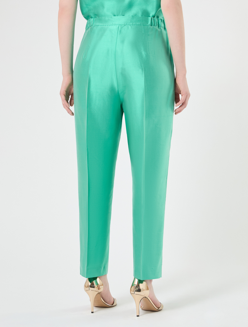 Trousers in pure silk shantung - PASTEL GREEN - Marina Rinaldi - 4