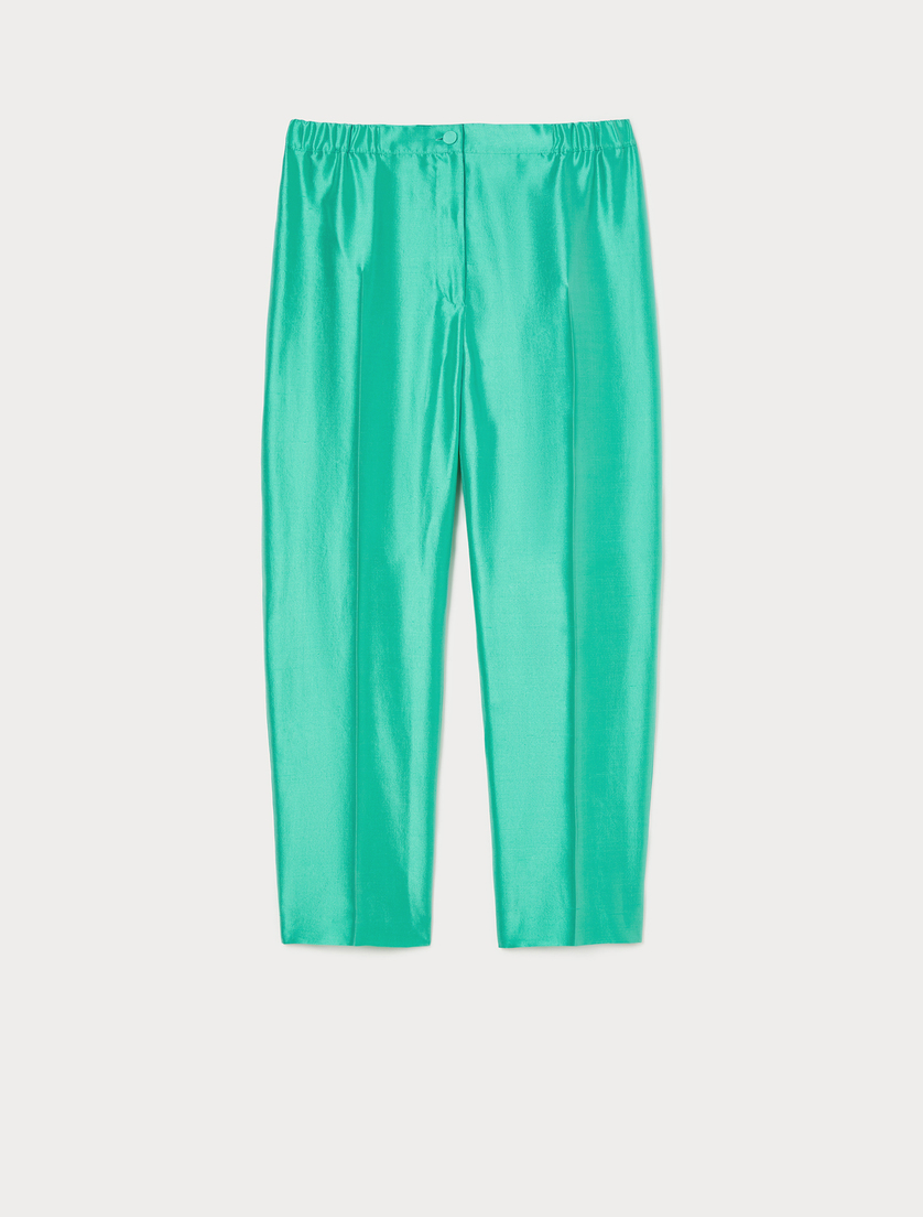Trousers in pure silk shantung - PASTEL GREEN - Marina Rinaldi