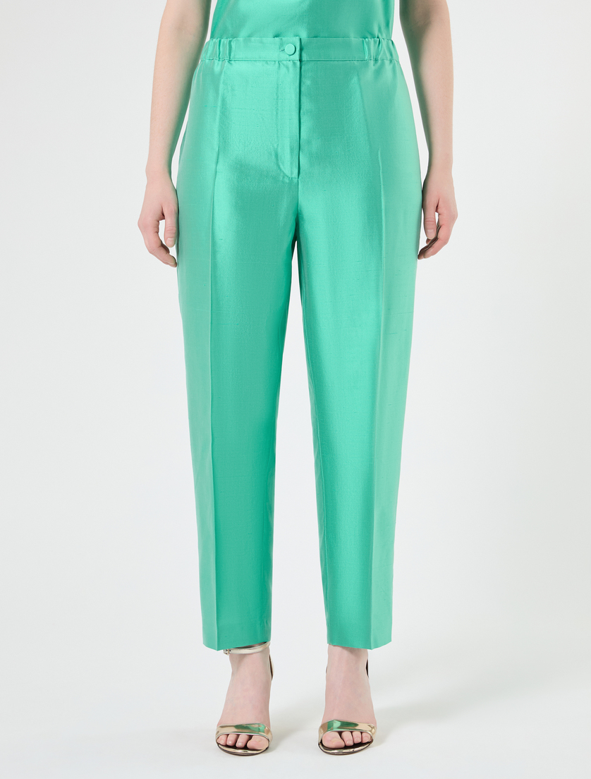 Trousers in pure silk shantung - PASTEL GREEN - Marina Rinaldi - 3