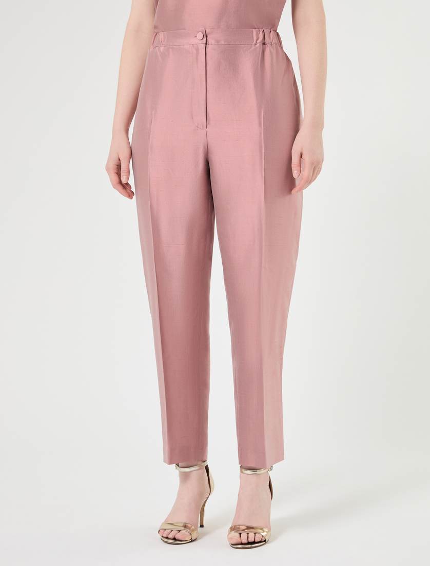 Trousers in pure silk shantung - PINK - Marina Rinaldi - 3