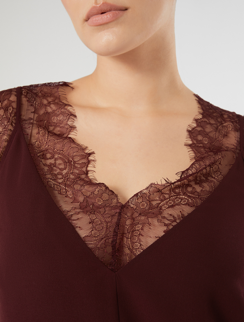 Georgette and lace top - RED PURPLE - Marina Rinaldi - 5