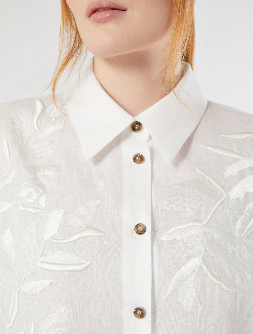 Embroidered linen canvas tunic - OPTICAL WHITE - Marina Rinaldi - 5