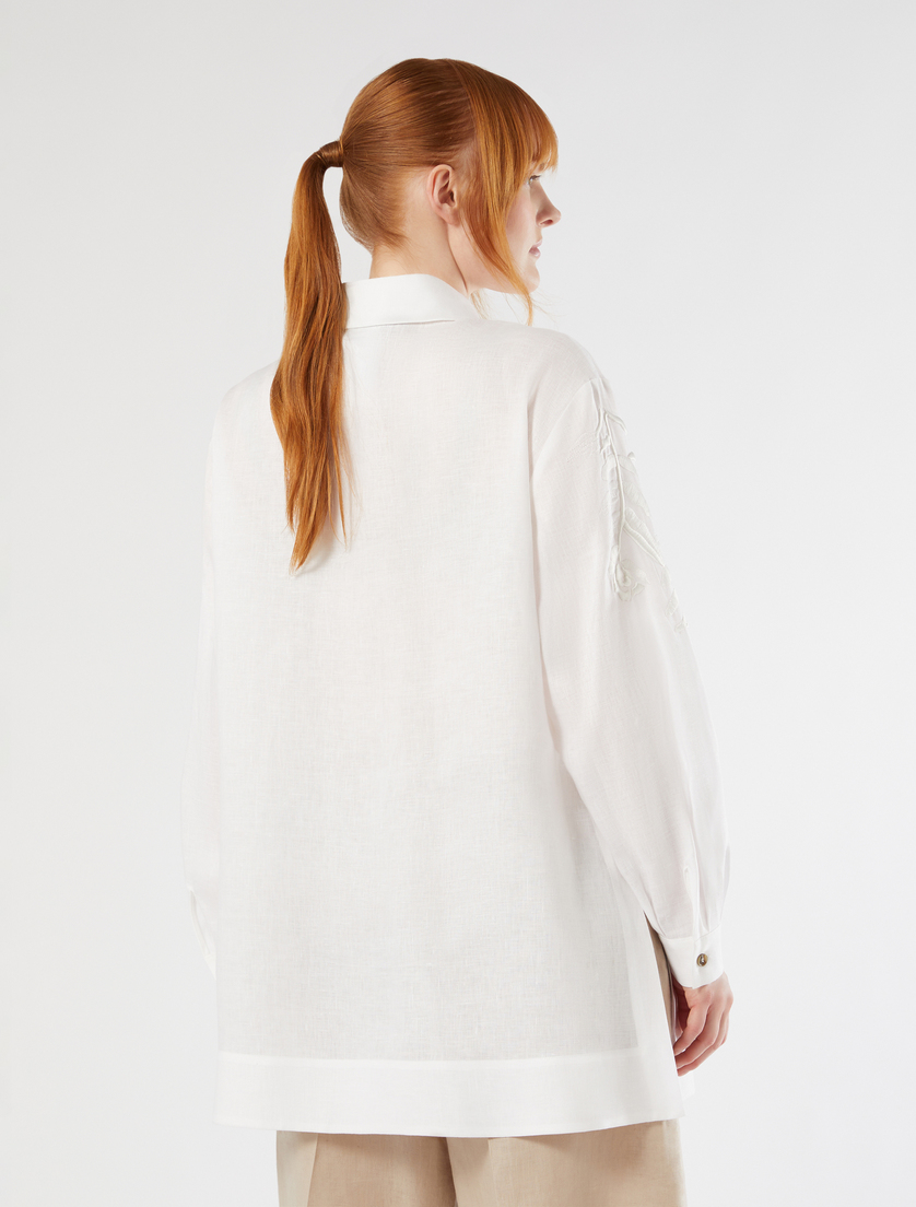 Embroidered linen canvas tunic - OPTICAL WHITE - Marina Rinaldi - 4
