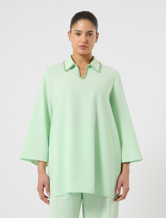 Casacca in cady con ricamo - VERDE PASTELLO