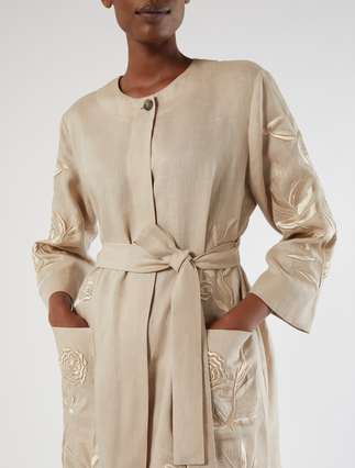 Embroidered linen canvas tunic - BEIGE - Marina Rinaldi - 5