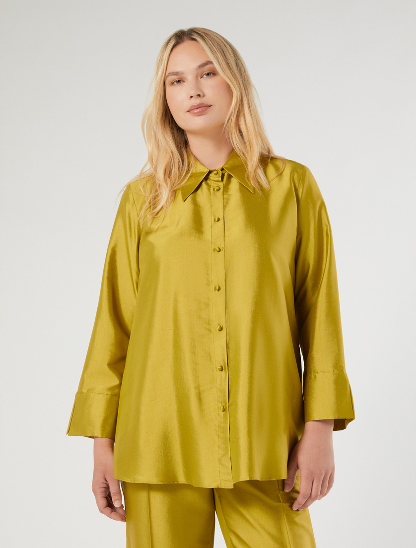 Silk shantung tunic - OLIVE GREEN - Marina Rinaldi - 3