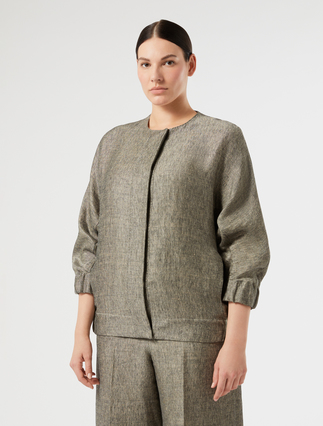 Giacca in lino tinto filo - NERO CARNE