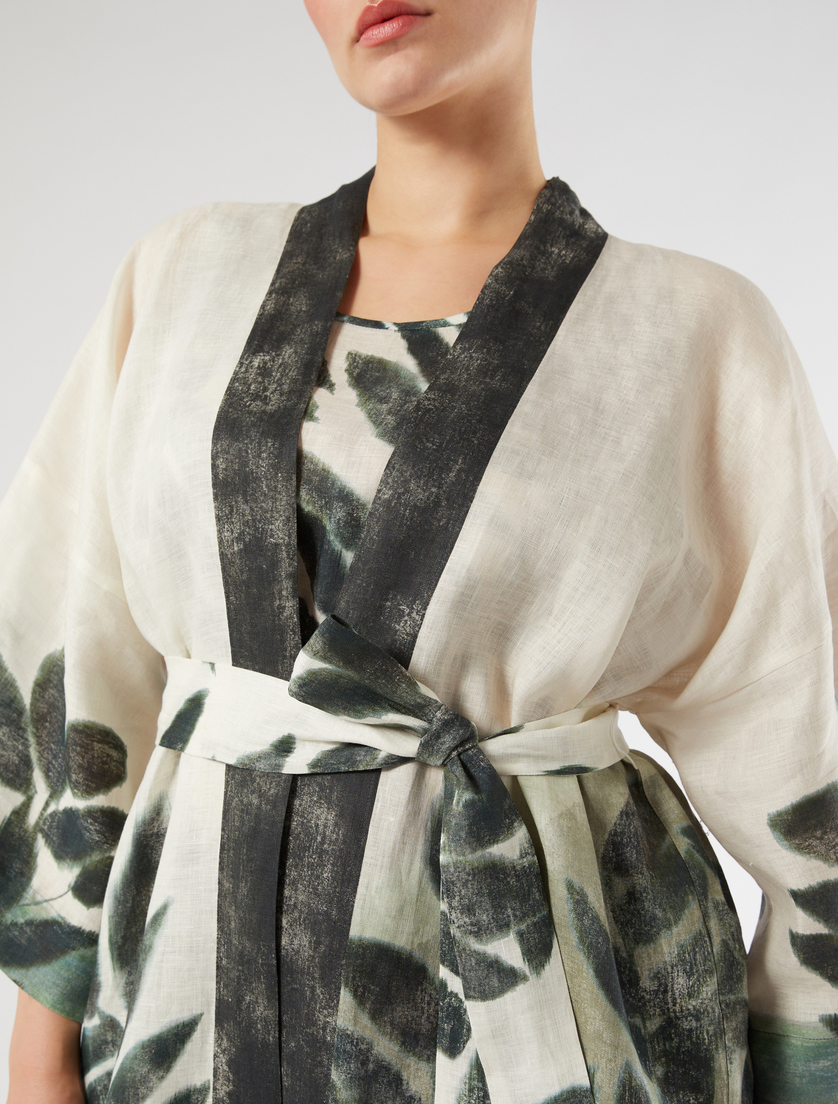 Casacca a kimono in tela di lino - VERDE OLIVA - Marina Rinaldi - 5