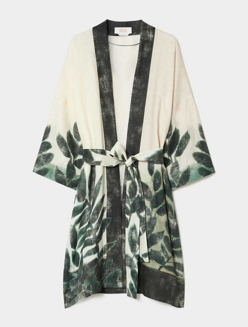 Casacca a kimono in tela di lino - VERDE OLIVA - Marina Rinaldi