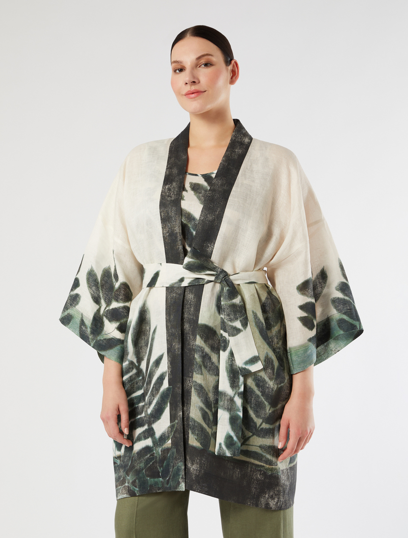 Casacca a kimono in tela di lino - VERDE OLIVA - Marina Rinaldi - 3