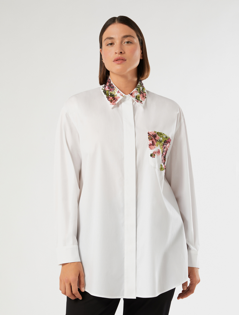 Chemisier en popeline avec broderie - BLANC NEUTRE - Marina Rinaldi - 3