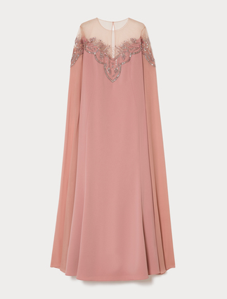 Embroidered cady and tulle dress - ANTIQUE ROSE