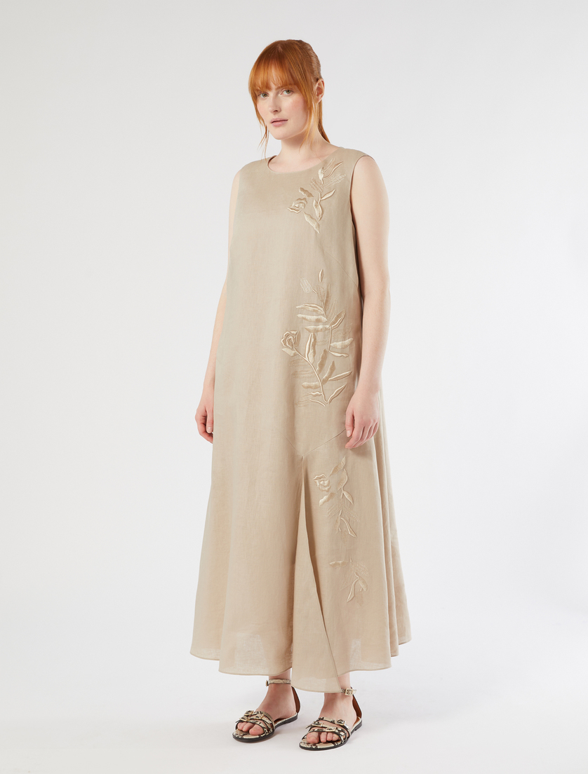 Embroidered linen dress - BEIGE - Marina Rinaldi - 3
