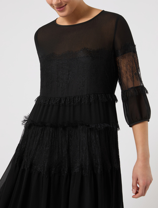 Georgette and lace dress - BLACK - Marina Rinaldi - 5