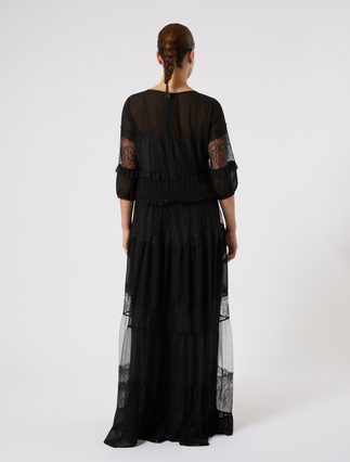 Georgette and lace dress - BLACK - Marina Rinaldi - 4