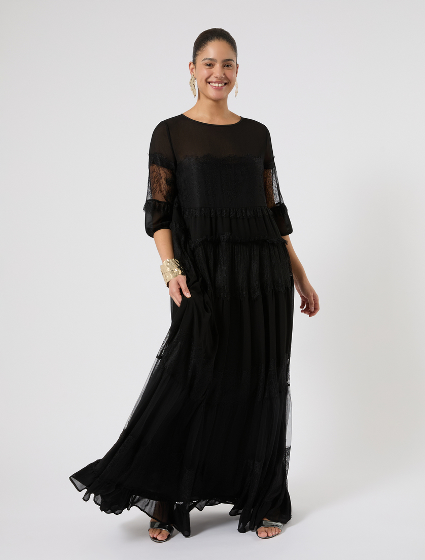 Abito in georgette e pizzo - NERO - Marina Rinaldi - 2